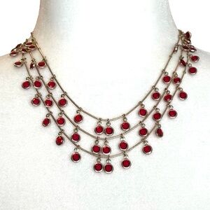 Anne Klein  Red Dangles Gold Tone Multi Stand Necklace